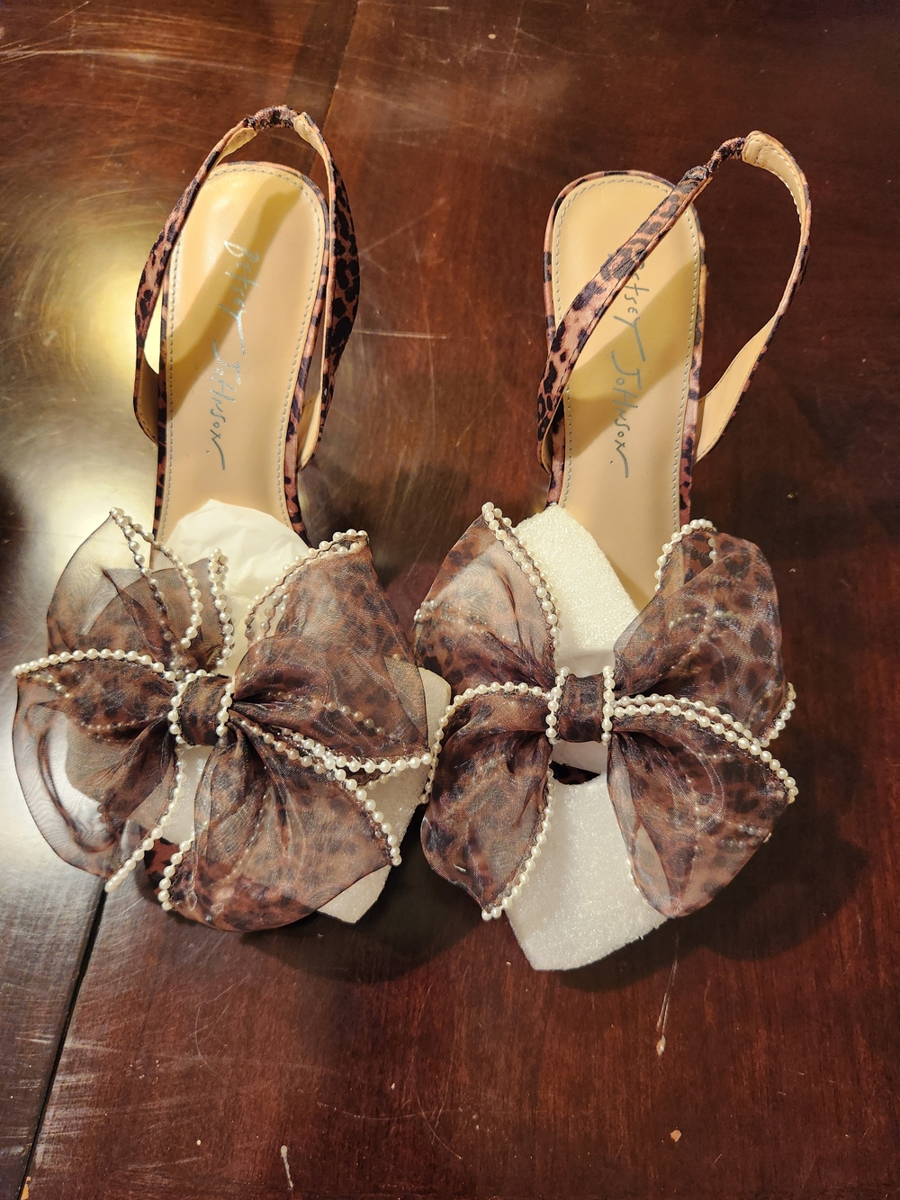 Betsey Johnson Leopard Bow Slingback Heels - Brown and Cream